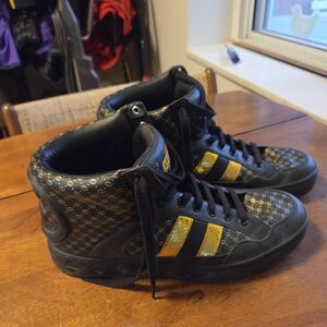 Gucci Dapper Dan Black and Gold GG Sneakers mens 8 fits 8.5